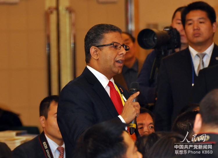 埃及中東通訊社記者提問。人民網 張啟川 攝
