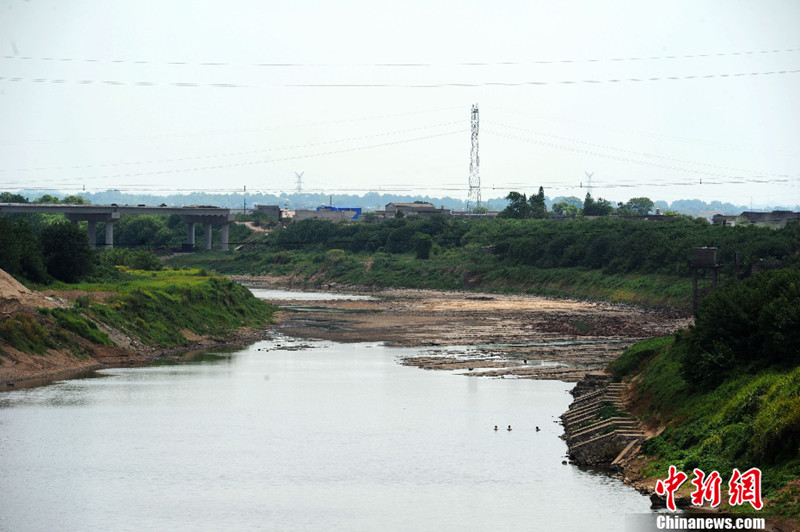 8月1日,湖南省湘潭縣河口鎮(zhèn)涓水河段的部分河床已干涸見(jiàn)底。據(jù)湘潭縣防辦介紹,截至7月30日,涓水已出現(xiàn)50年來(lái)最嚴(yán)重的斷流,全縣共計(jì)23萬(wàn)畝農(nóng)田受影響。中新社發(fā) 楊華峰 攝