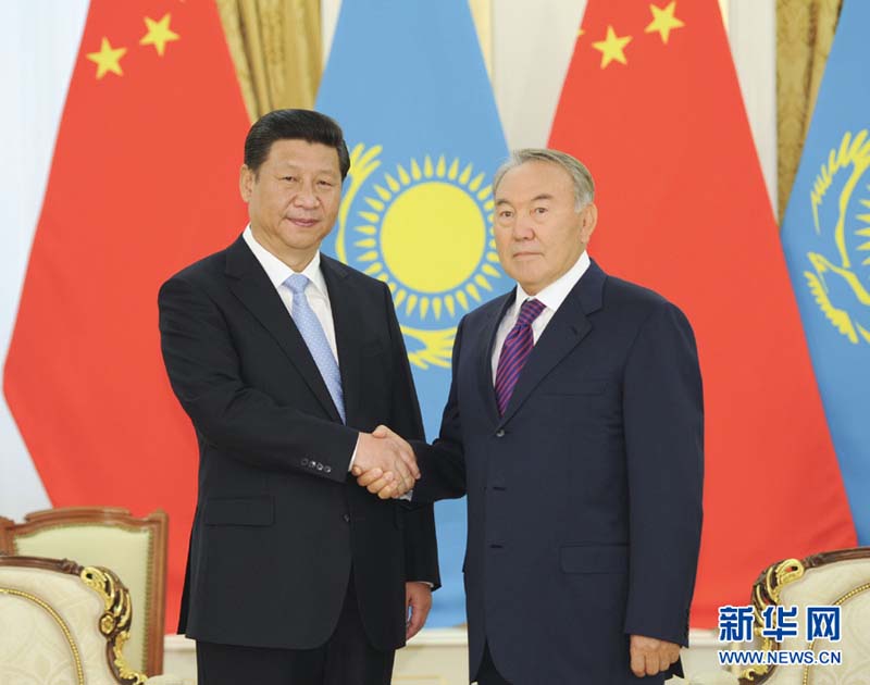 9月7日，國家主席習(xí)近平在阿斯塔納同哈薩克斯坦總統(tǒng)納扎爾巴耶夫舉行會談。 新華社記者 謝環(huán)馳 攝