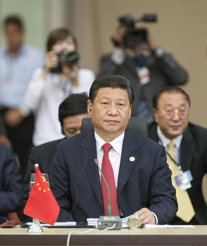 7月15日，國家主席習(xí)近平在巴西福塔萊薩出席金磚國家領(lǐng)導(dǎo)人第六次會晤。 新華社記者 李學(xué)仁 攝