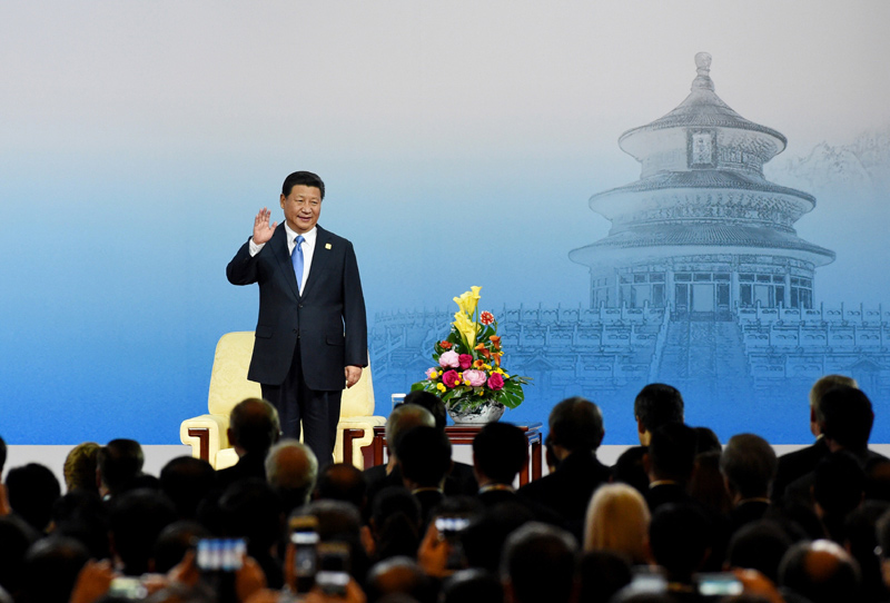 11月9日，中國國家主席習近平在北京出席2014年亞太經合組織（APEC）工商領導人峰會開幕式並發表主旨演講。新華社記者 馬佔成 攝