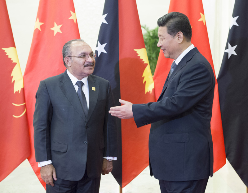 11月10日，中國國家主席習近平在北京人民大會堂會見巴布亞新幾內亞總理奧尼爾。新華社記者 馬佔成 攝