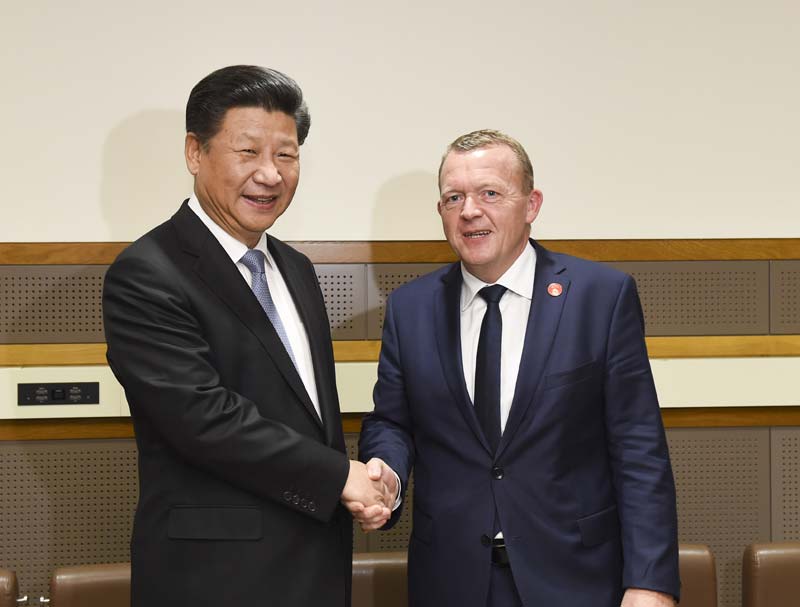 9月28日，國家主席習近平在紐約會見丹麥首相拉斯穆森。新華社記者 李學仁 攝