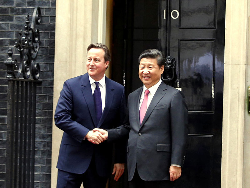 10月21日，國家主席習近平在倫敦唐寧街首相府同英國首相卡梅倫舉行會談。新華社記者 鞠鵬 攝