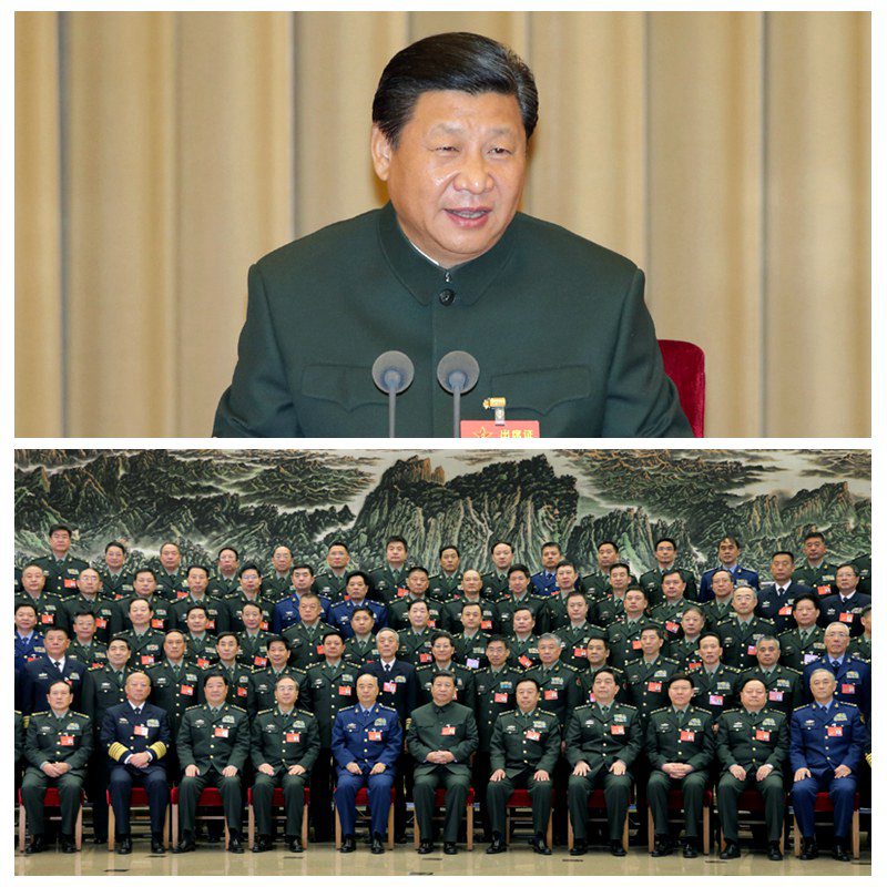 中央軍委改革工作會議11月24日至26日在京舉行。中共中央總書記、國家主席、中央軍委主席、中央軍委深化國防和軍隊改革領導小組組長習近平出席會議並發(fā)表重要講話。習近平親切接見會議代表，同大家合影留念。新華社記者 李剛 攝