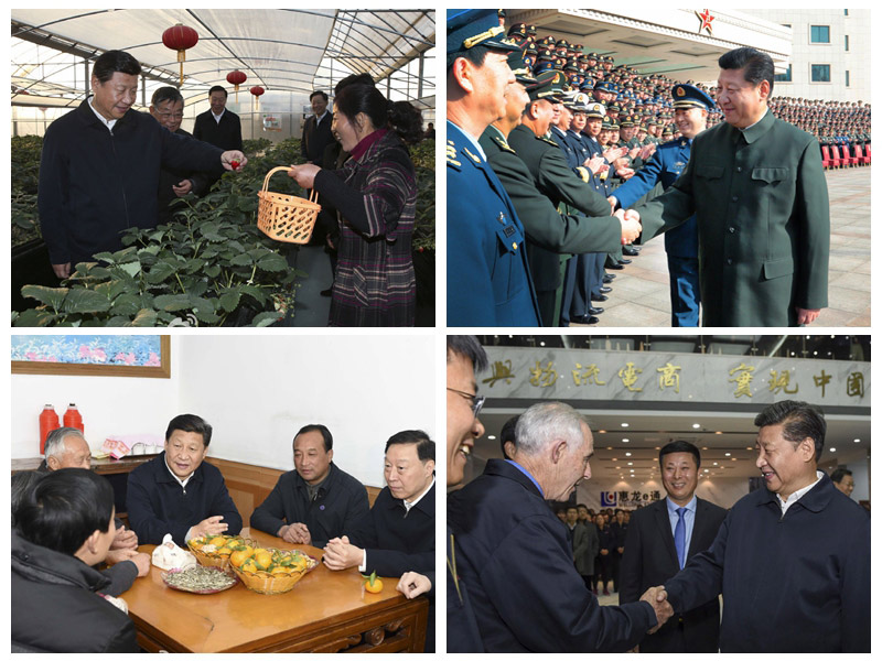 【江蘇】2014年12月13日至14日，習(xí)近平來到江蘇省南京和鎮(zhèn)江，深入科研院所、企業(yè)、鄉(xiāng)村、農(nóng)戶考察，就經(jīng)濟(jì)社會(huì)發(fā)展情況進(jìn)行調(diào)研。習(xí)近平來到南京軍區(qū)機(jī)關(guān)視察，代表黨中央、中央軍委向軍區(qū)部隊(duì)全體官兵致以誠摯問候。