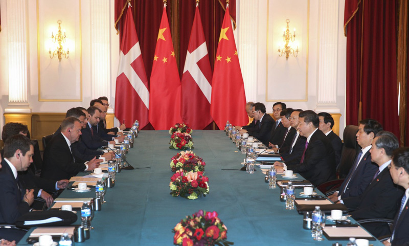 3月31日，國家主席習近平在華盛頓會見丹麥首相拉斯穆森。新華社記者 謝環馳 攝