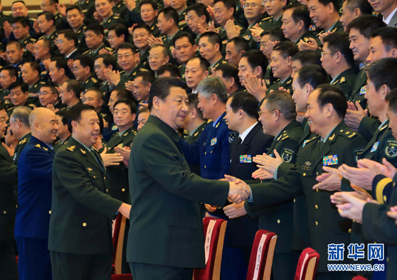2015年1月29日，習近平在北京接見全軍外事工作會議和第十六次武官工作會議代表。 李剛攝