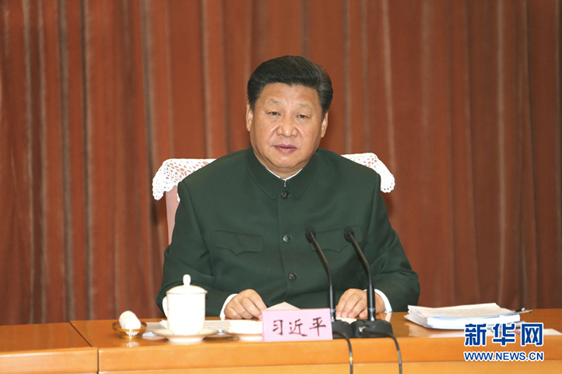 2016年1月11日，習(xí)近平在北京接見調(diào)整組建后的軍委機(jī)關(guān)各部門負(fù)責(zé)同志，代表黨中央和中央軍委，對新的軍委機(jī)關(guān)成立表示熱烈祝賀。這是習(xí)近平發(fā)表重要講話。記者李剛攝