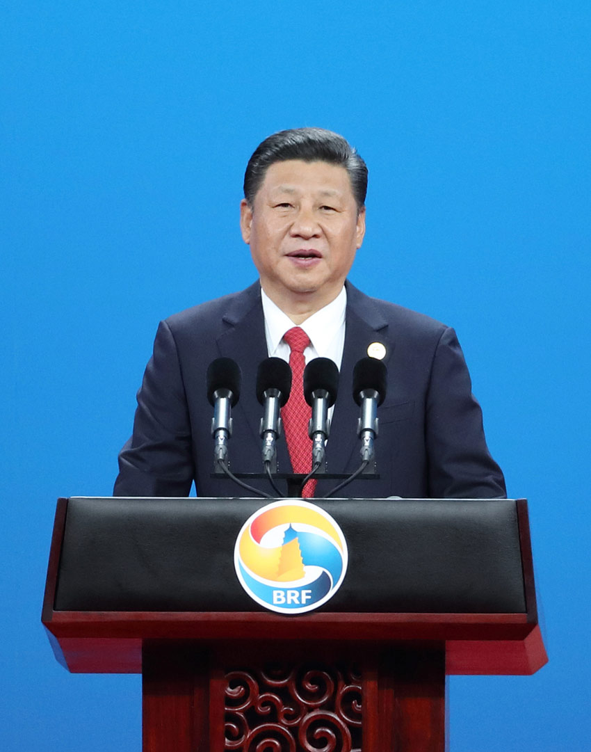 5月14日，國(guó)家主席習(xí)近平在北京出席“一帶一路”國(guó)際合作高峰論壇開(kāi)幕式，並發(fā)表題為《攜手推進(jìn)“一帶一路”建設(shè)》的主旨演講。 新華社記者王曄 攝