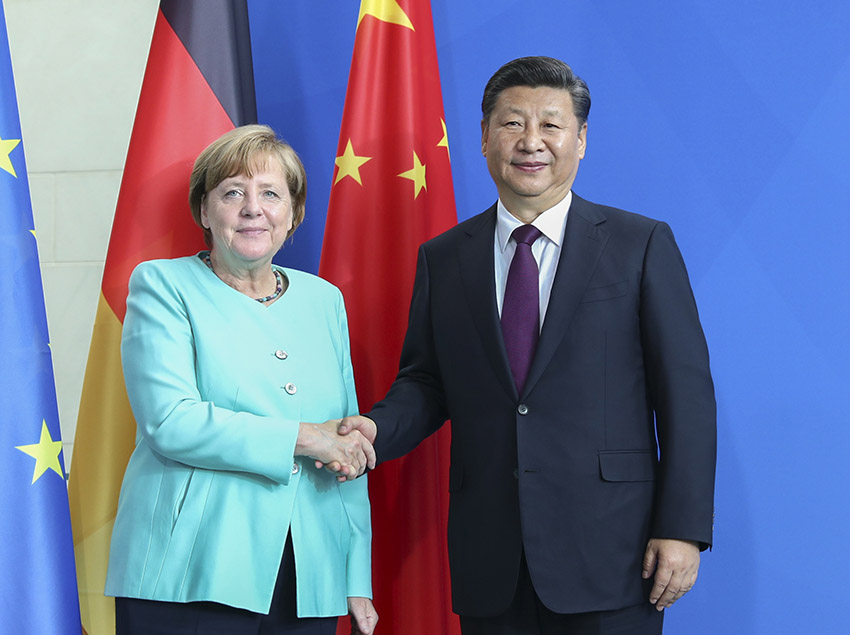 7月5日，國家主席習近平在柏林同德國總理默克爾舉行會談。新華社記者謝環(huán)馳攝