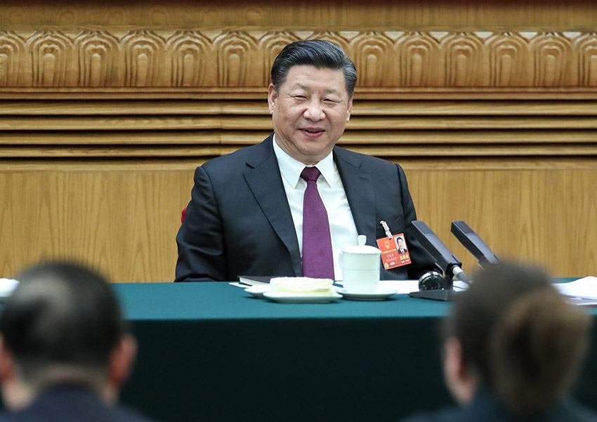 3月5日，中共中央總書記、國家主席、中央軍委主席習近平參加十三屆全國人大一次會議內蒙古代表團的審議。 新華社記者 謝環馳 攝