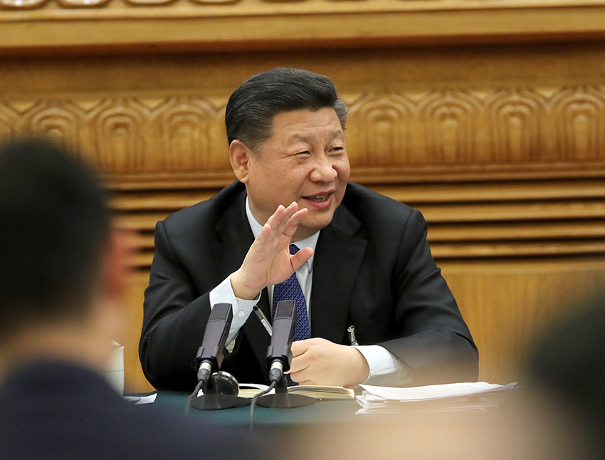 3月7日，中共中央總書記、國家主席、中央軍委主席習(xí)近平參加十三屆全國人大一次會議廣東代表團的審議。 新華社記者 劉衛(wèi)兵 攝