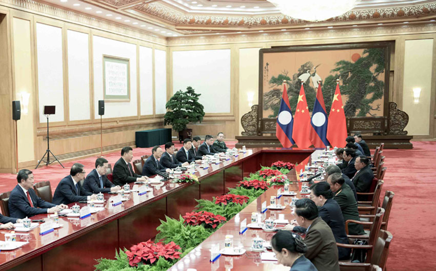 5月30日，中共中央總書記、國家主席習近平在北京同來華訪問的老撾人民革命黨中央總書記、國家主席本揚舉行會談。新華社記者 李濤 攝