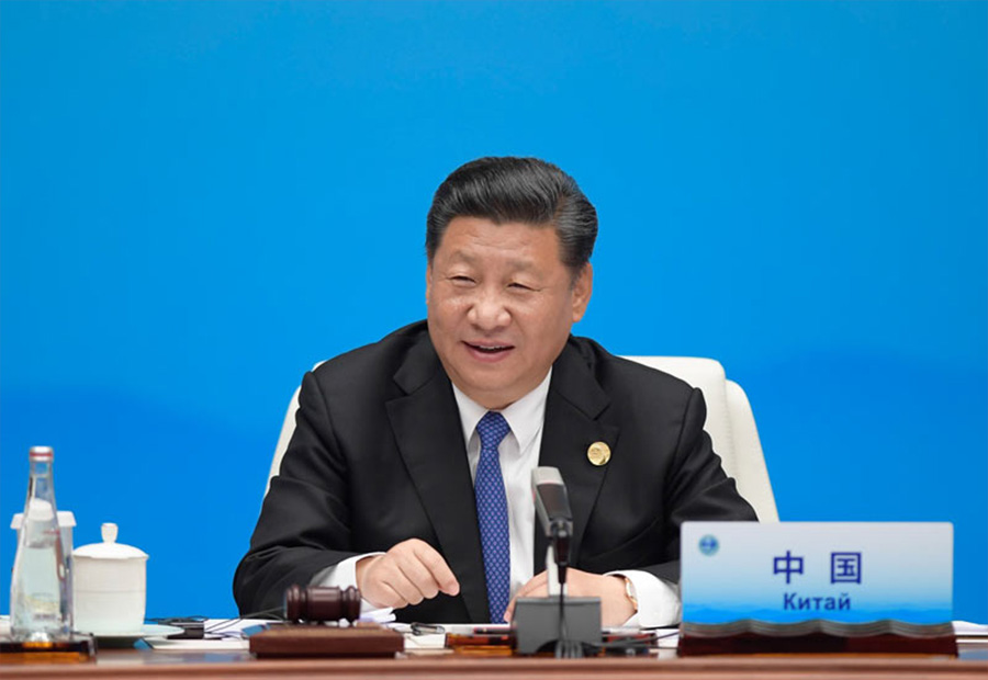 6月10日，上海合作組織成員國元首理事會第十八次會議小范圍會談在青島國際會議中心舉行。國家主席習近平主持。新華社記者李學仁攝