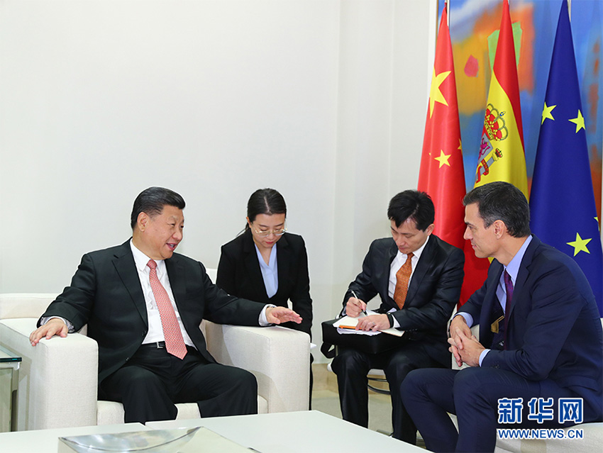 當地時間11月28日，國家主席習近平在馬德裡同西班牙首相桑切斯會談。 新華社記者 謝環馳 攝