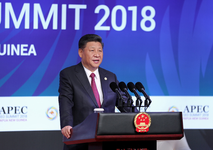 11月17日，國家主席習近平應邀出席在巴布亞新幾內亞莫爾茲比港舉行的亞太經合組織工商領導人峰會並發表題為《同舟共濟創造美好未來》的主旨演講。新華社記者 鞠鵬 攝