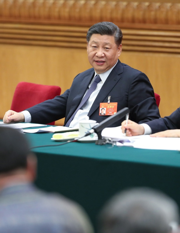 3月5日，中共中央總書記、國家主席、中央軍委主席習近平參加十三屆全國人大二次會議內蒙古代表團的審議。 新華社記者 黃敬文 攝