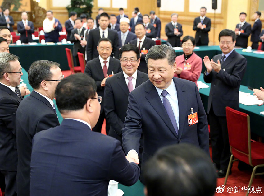 3月7日，中共中央總書記、國家主席、中央軍委主席習近平參加十三屆全國人大二次會議甘肅代表團的審議。 新華社記者 鞠鵬 攝