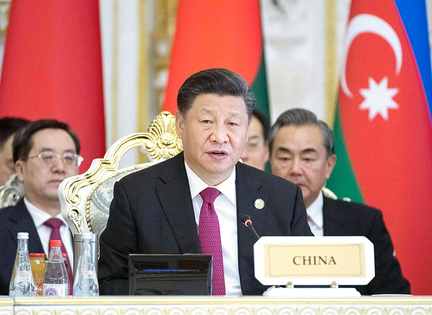 6月15日，亞洲相互協(xié)作與信任措施會議第五次峰會在塔吉克斯坦首都杜尚別舉行。國家主席習近平出席峰會並發(fā)表題為《攜手開創(chuàng)亞洲安全和發(fā)展新局面》的重要講話。 新華社記者 李濤 攝