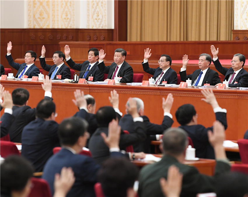 中國共產黨第十九屆中央委員會第四次全體會議，於2019年10月28日至31日在北京舉行。這是習近平、李克強、栗戰書、汪洋、王滬寧、趙樂際、韓正等在主席臺上。 新華社記者 申宏 攝