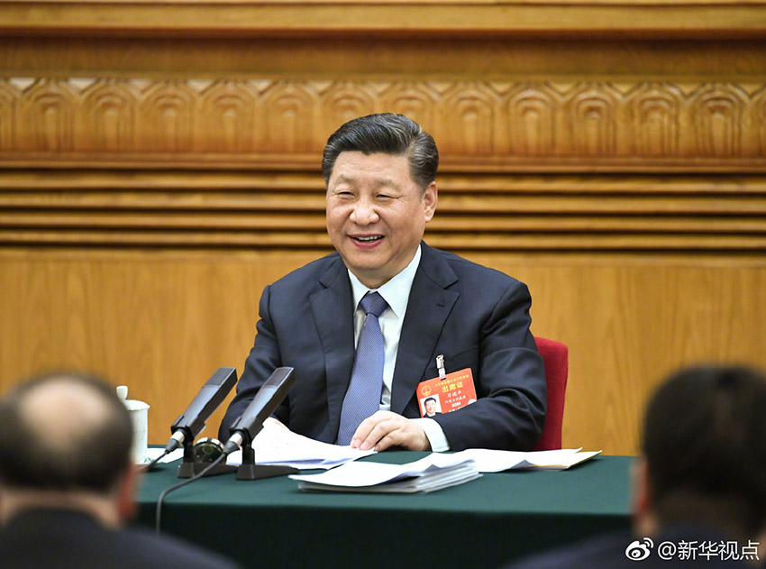 3月5日，中共中央總書記、國家主席、中央軍委主席習近平參加十三屆全國人大二次會議內蒙古代表團的審議。 新華社記者 謝環馳 攝