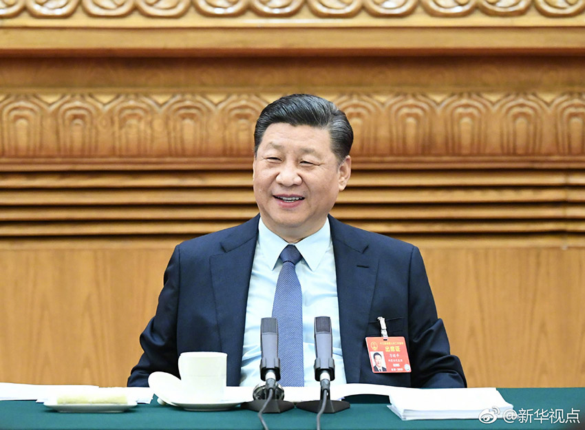 3月8日，中共中央總書記、國家主席、中央軍委主席習近平參加十三屆全國人大二次會議河南代表團的審議。新華社記者 謝環馳 攝