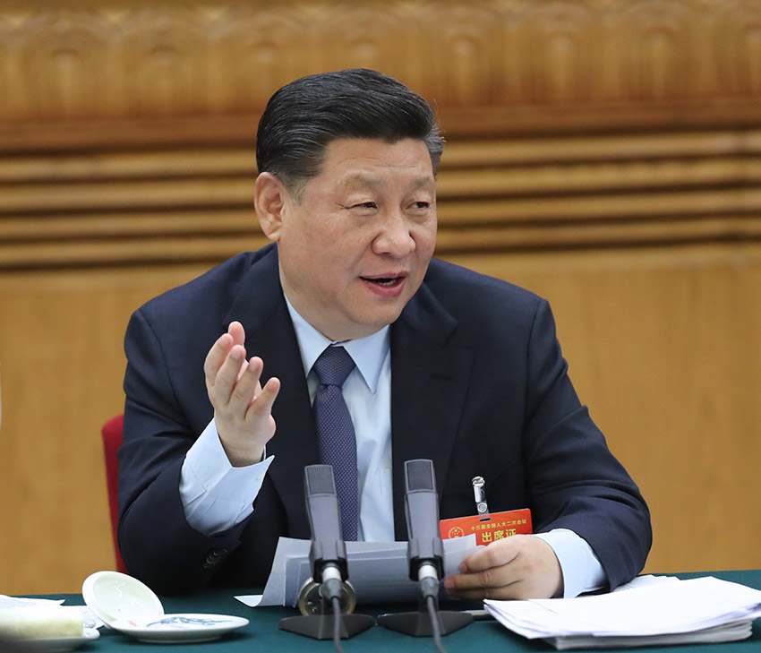 3月7日，中共中央總書記、國家主席、中央軍委主席習近平參加十三屆全國人大二次會議甘肅代表團的審議。 新華社記者 鞠鵬 攝