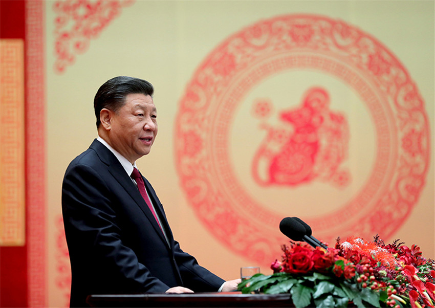 1月23日，中共中央、國務院在北京人民大會堂舉行2020年春節團拜會。中共中央總書記、國家主席、中央軍委主席習近平發表講話。新華社記者 鞠鵬 攝