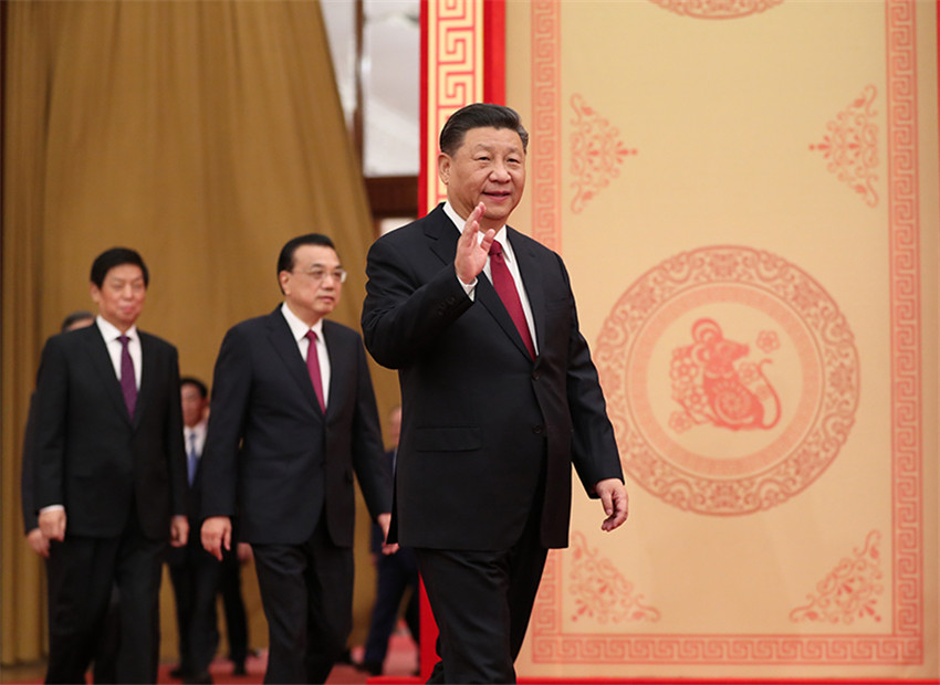 1月23日，中共中央、國務院在北京人民大會堂舉行2020年春節團拜會。黨和國家領導人習近平、李克強、栗戰書、汪洋、王滬寧、趙樂際、韓正、王岐山等同首都各界人士歡聚一堂，共迎新春。新華社記者 丁林 攝