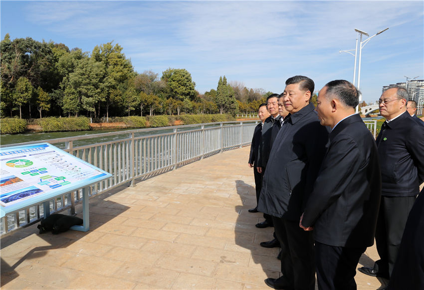 1月19日至21日，中共中央總書記、國家主席、中央軍委主席習近平來到雲南，看望慰問各族干部群眾，向全國人民致以新春祝福。這是20日下午，習近平在昆明滇池星海半島生態濕地考察調研。新華社記者 鞠鵬 攝